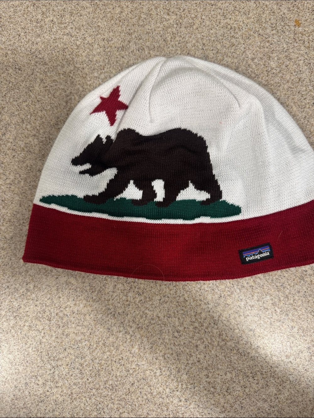 Patagonia  White & Red California Bear Beanie